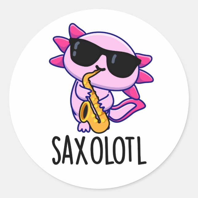Sax-olotl Funny Saxophone Puns Runder Aufkleber (Vorderseite)
