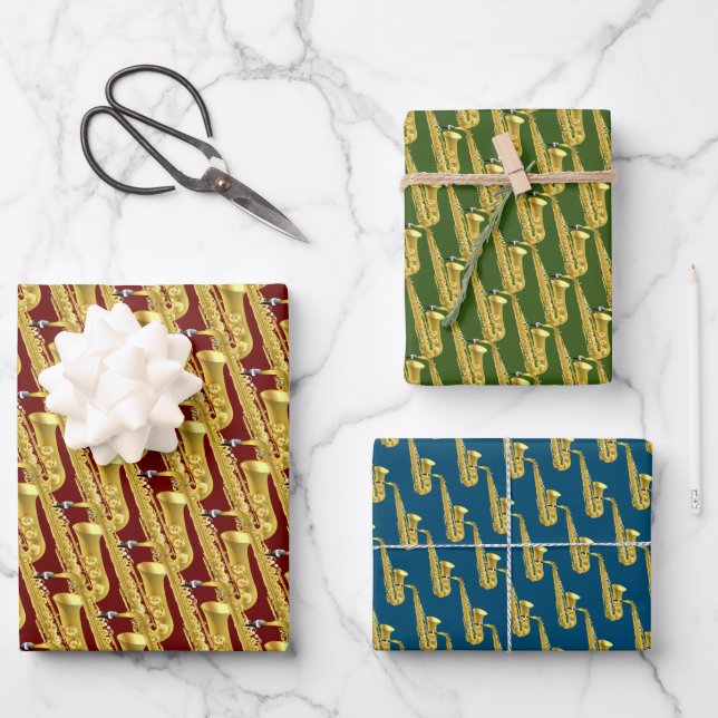 Saxaphone Woodwind Musikalisches Design Geschenkpapier Set (Vorderseite)