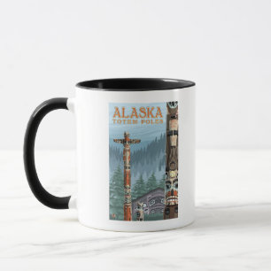 Saxman Totem-Dorf-Vintages Reise-Plakat Tasse