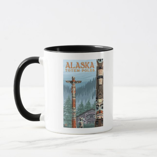 Saxman Totem Village Vintage Travel Poster Tasse (Links)