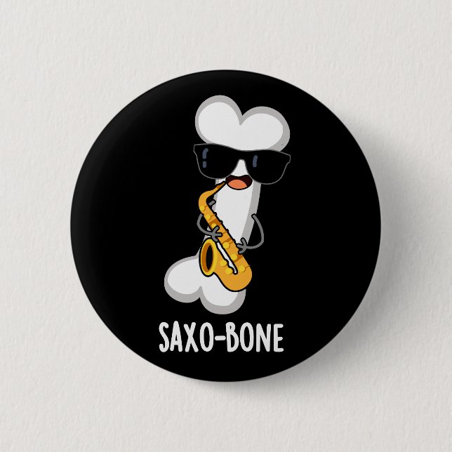Saxo-bone Funny Bone Funny Music Pun Dark BG Button (Vorderseite)