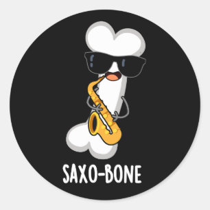 Saxo-bone Funny Bone Funny Music Pun Dark BG Runder Aufkleber