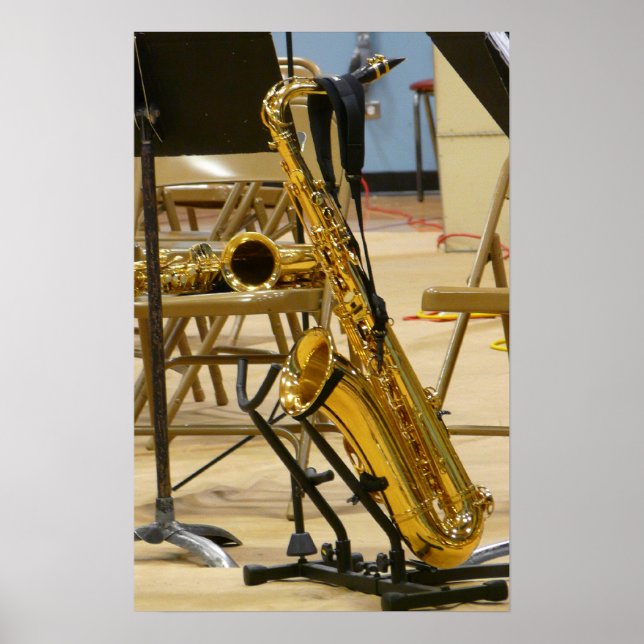 Saxophon auf dem Stand der Jazz-Erwägung Poster (Vorne)