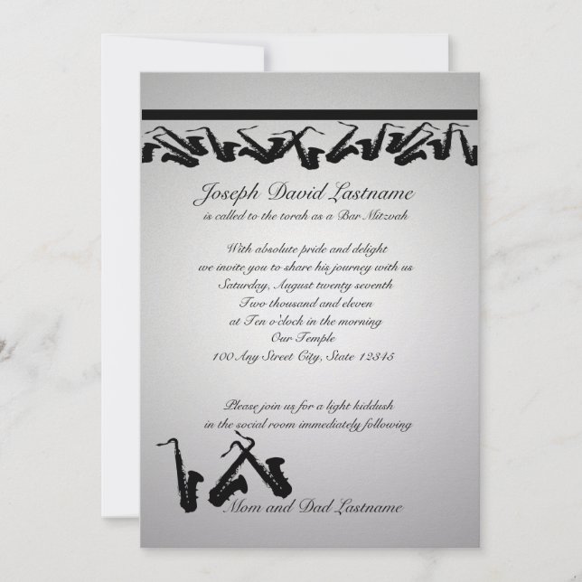 Saxophon Bar Mitzvah Invite Einladung (Vorderseite)