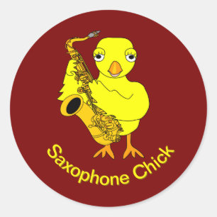 Saxophon Chick Runder Aufkleber