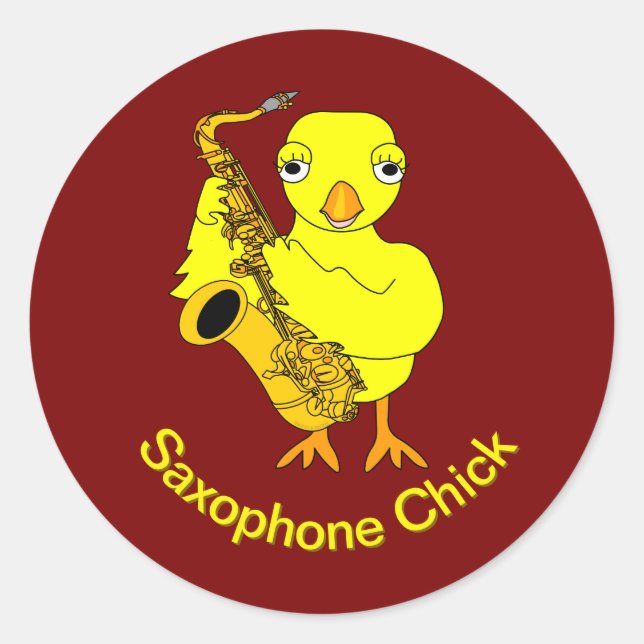 Saxophon Chick Runder Aufkleber (Vorderseite)