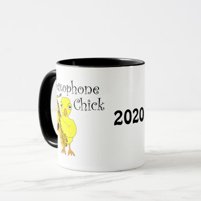 Saxophon Chick Text Tasse (Vorderseite Links)
