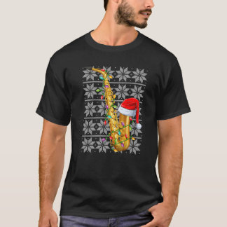 Saxophon Christmas Lights Weihnachtsmannmütze Saxo T-Shirt