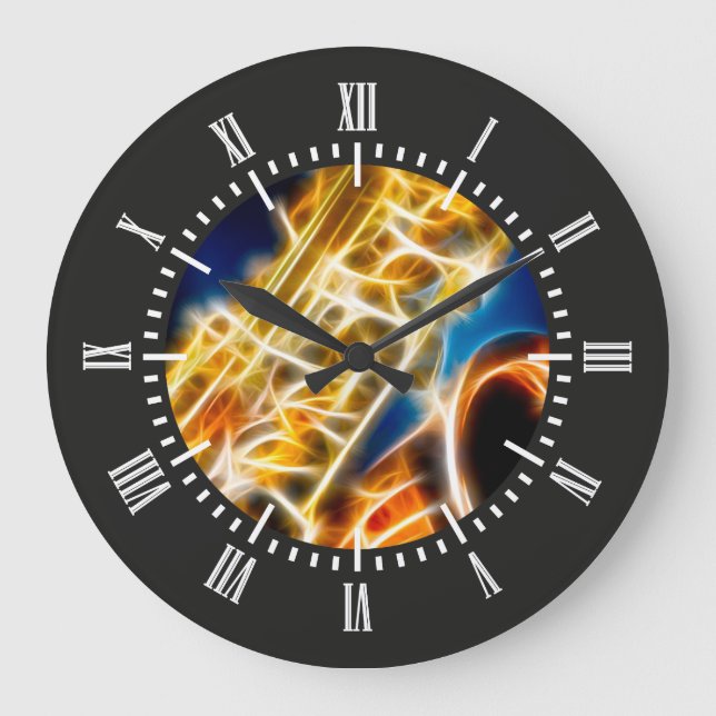 Saxophon - Fraktal Große Wanduhr (Vorderseite)
