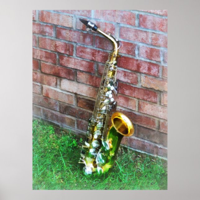 Saxophon gegen Brick Poster (Vorne)