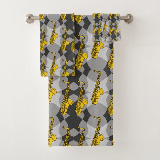 Saxophon Gray Pattern Badhandtuch Set (Insitu)