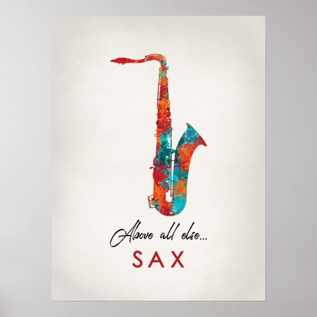 Saxophon - Helle, farbenfrohe Musik Poster (Vorne)