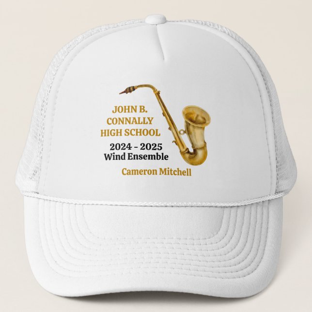 Saxophon High School Band Gold Personalisiert Truckerkappe (Vorderseite)