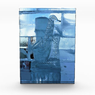 Saxophon Ice Sculpture, Quebec, Kanada Fotoblock