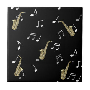 Saxophon im Jazz-Stil & Noten Fliese