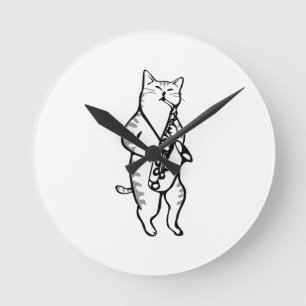Saxophon Instrument Music Jazz Cat Golf Balls Runde Wanduhr