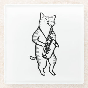 Saxophon Instrument Music Jazz Cat Mouse Pad Glasuntersetzer