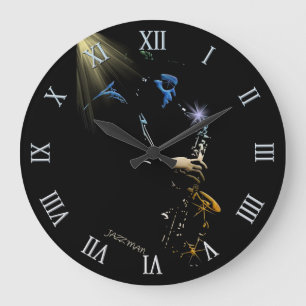 Saxophon Jazz Player Art Design Große Wanduhr