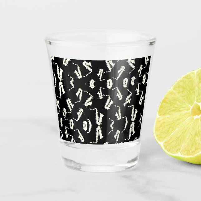 Saxophon Jazz Schwarz-Weiß-Muster Schnapsglas (Vorderseite)