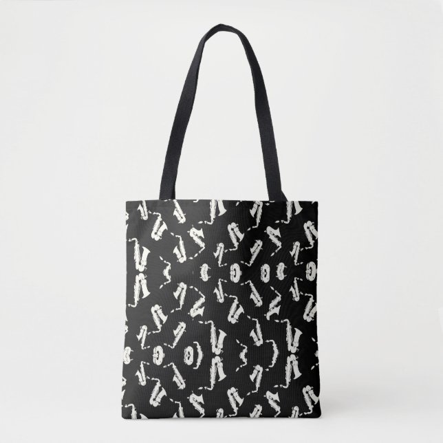 Saxophon Jazz Schwarz-Weiß-Muster Tasche (Vorderseite)