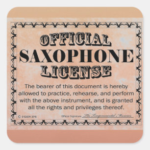 Saxophon License Square Aufkleber