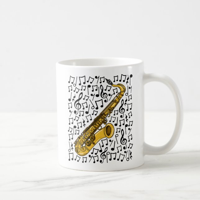 Saxophon mit musikalischen Notizen, sächsischer Mu Kaffeetasse (Rechts)