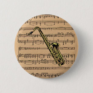Saxophon ~ mit Notenen-Hintergrund Button