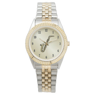 Saxophon mit schwarzen Zahlen Armbanduhr