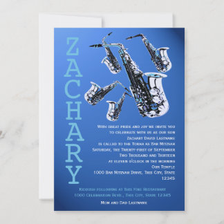 Saxophon Music Blue Bar Mitzvah Einladung