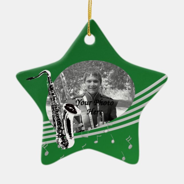 Saxophon Music Foto Green Keramikornament (Vorne)