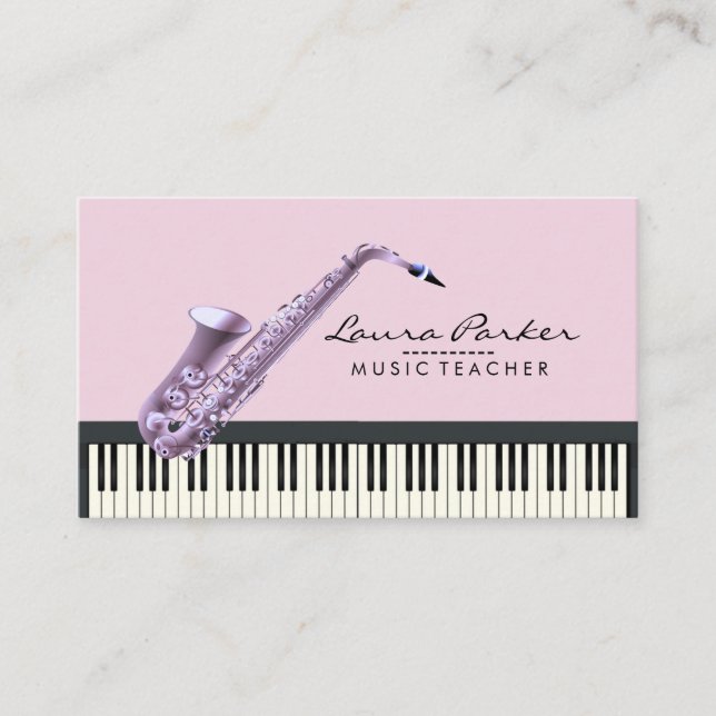 Saxophon Music Teacher Piano Keyboard Musiker Visitenkarte (Vorderseite)