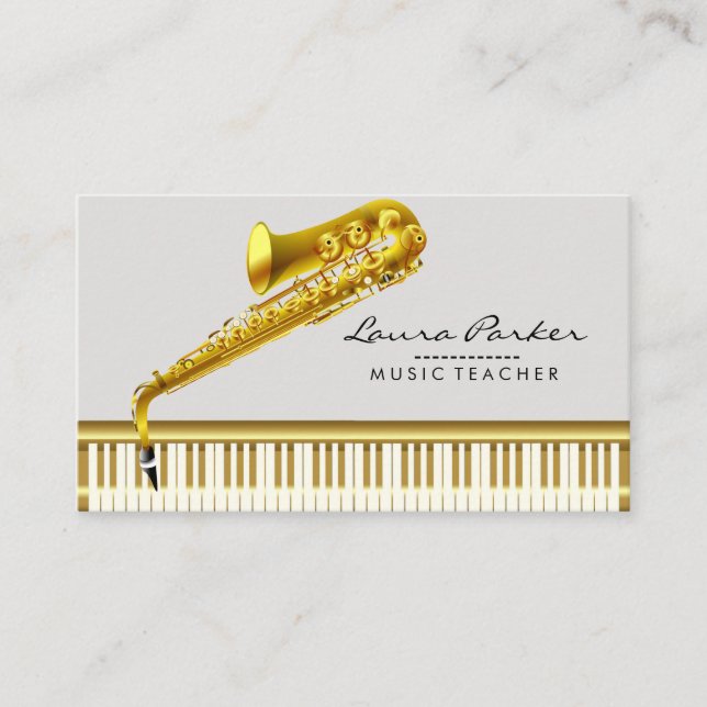 Saxophon Music Teacher Piano Keyboard Musiker Visitenkarte (Vorderseite)