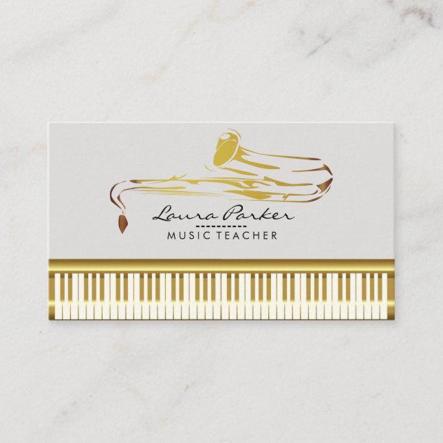 Saxophon Music Teacher Piano Keyboard Musiker Visitenkarte (Vorderseite)