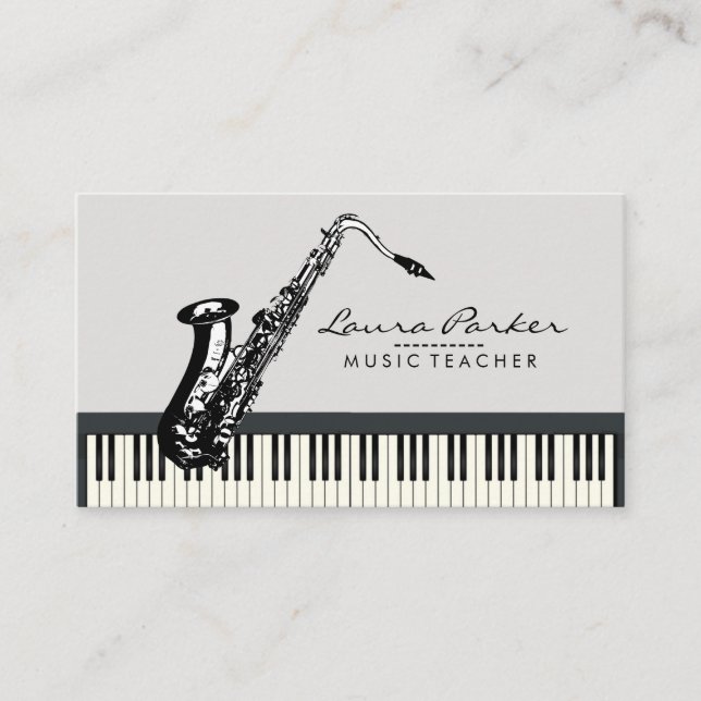 Saxophon-Musik-Lehrer-Klavier-Tastatur-Musiker Visitenkarte (Vorderseite)
