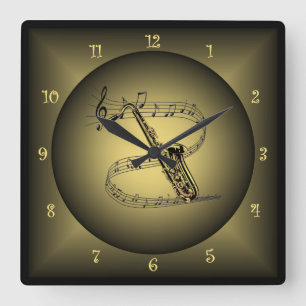 Saxophon ~ Musikinstrument ~ musikalische Skala ~ Quadratische Wanduhr
