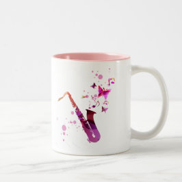 Saxophon niedliche Musik und Schmetterlinge Zweifarbige Tasse