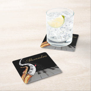 Saxophon Personalisiert Black Gold Rechteckiger Pappuntersetzer