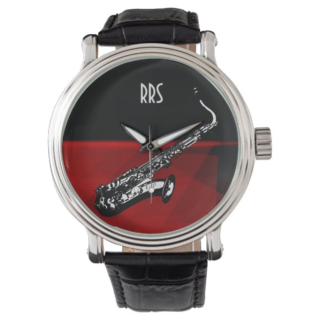 Saxophon Personalisiert Monogram Gift Watch Armbanduhr (Vorderseite)