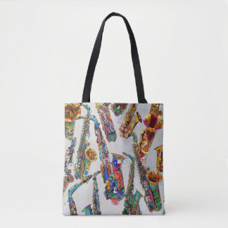 Saxophon Print, farbenfrohe Sax Musik Kunst, Saxop Tasche