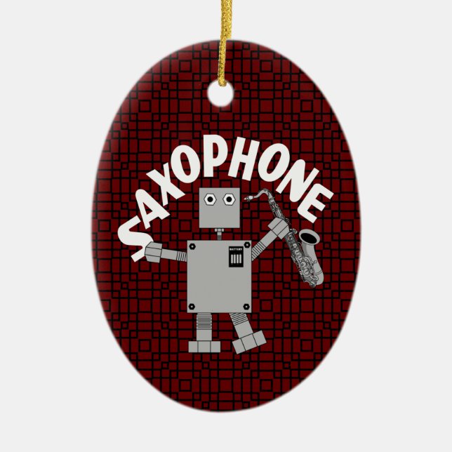 Saxophon Robot Text Keramik Ornament (Vorne)