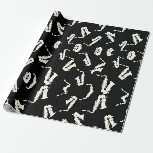 Saxophon Schwarzweiß-Muster Geschenkpapier
