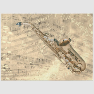 Saxophon Sheet Music Collage Gold Decoupage Seidenpapier