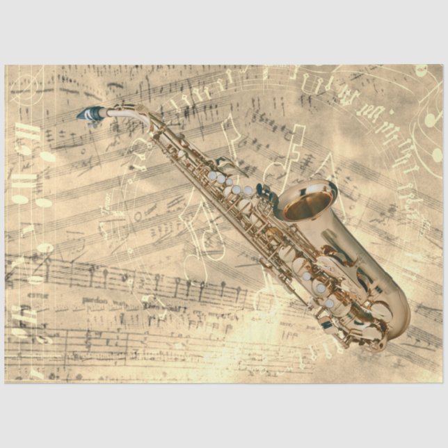Saxophon Sheet Music Collage Gold Decoupage Seidenpapier (Vorderseite)
