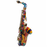 Saxophon Skulpturengeschenk, Saxophone Figurin Freistehende Fotoskulptur<br><div class="desc">Saxophon Foto Print mit Juleez handgemalten bunten Saxophonen. Gutes Geschenk für jeden Saxspieler oder Musiklehrer. Sax liebt das ein Muss.</div>