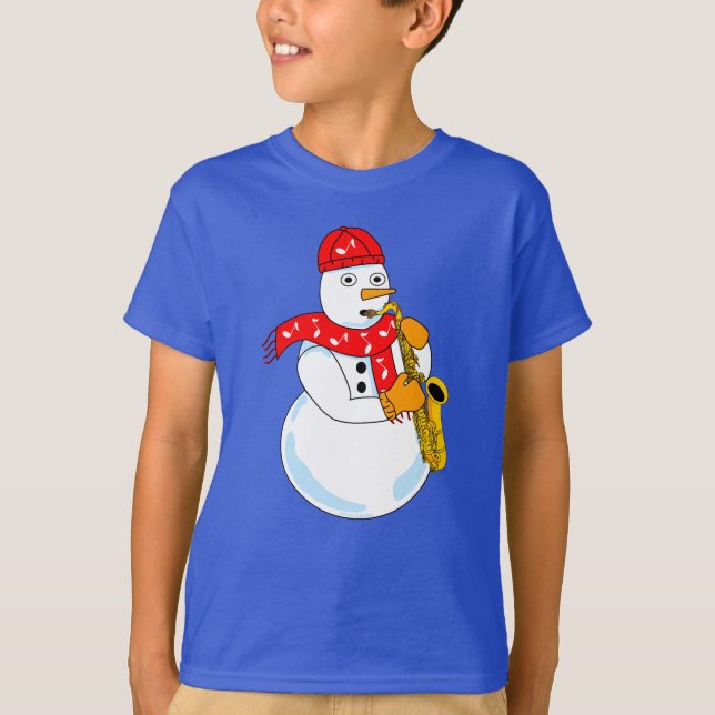 Saxophon Snowman T-Shirt (Vorderseite)