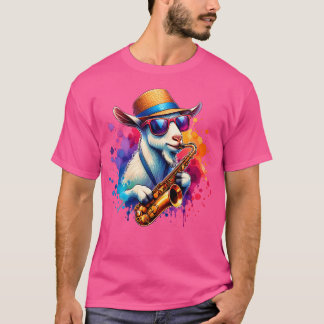Saxophon spielende Ziege mit Sonnenbrille T-Shirt