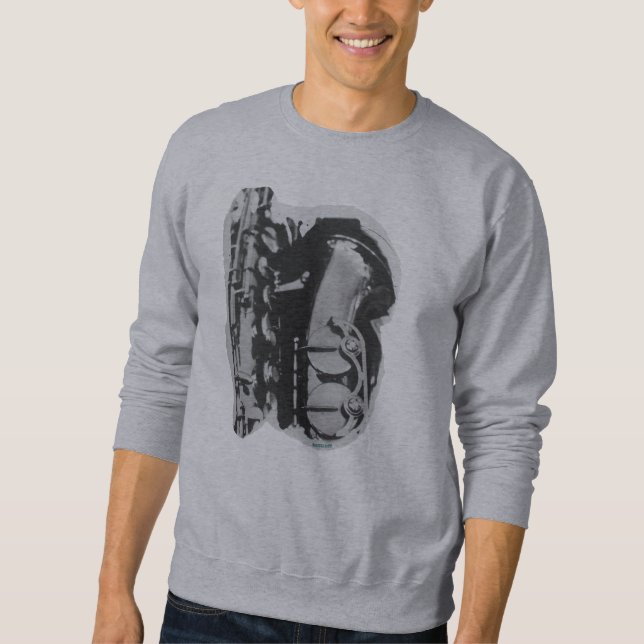Saxophon-Sweater in Grau  Sweatshirt (Vorderseite)