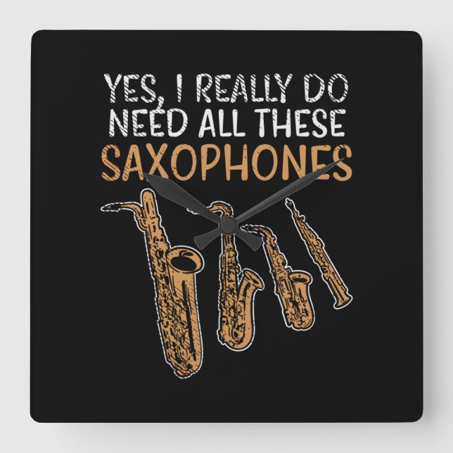 Saxophon-Typen Quadratische Wanduhr (Vorderseite)