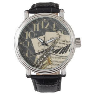 Saxophon u. Klavier-Musik Armbanduhr