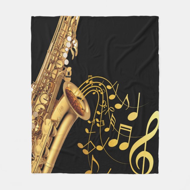 Saxophon und Musiknote Saxophonist Musician Band Fleecedecke (Vorderseite)